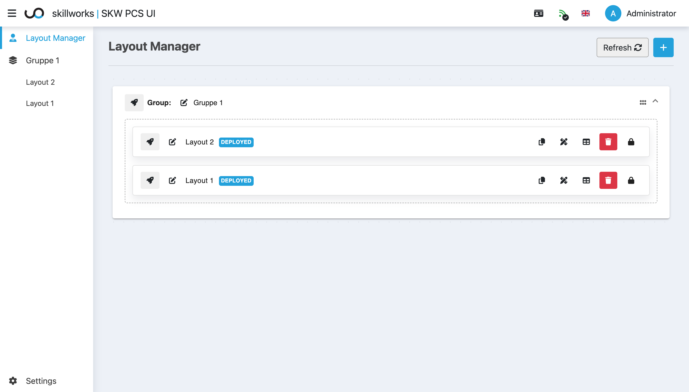 Layout Manager mit deploieten Layouts